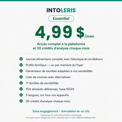 Intoleris Essentiel — 4,99 $/mois